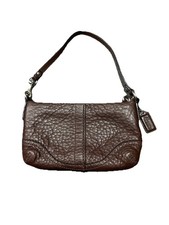 Vintage Coach Dark Brown Pebbled leather zip wristlet 7  x4  Silver Hardware