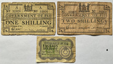 Set of 3 WW2 1942 Government of Fiji 1 Penny, 1 & 2 Shillings Banknotes Bills
