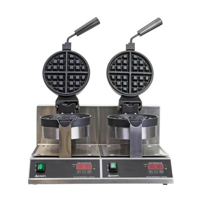 Adcraft BWM-7/R-2 7'' Round Double Belgian Waffle Maker w/ Cast Aluminum Grids...