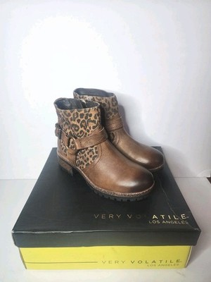 Very Volatile Los Angeles Womans Barranca Brown Leather Ankle Boots Leopard 6.5M