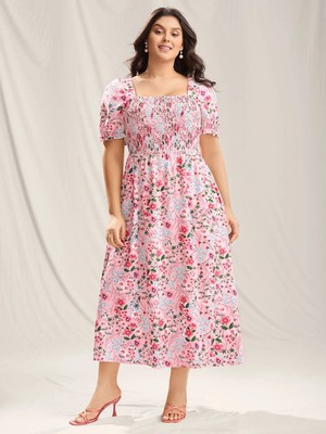 BloomChic Maxikleid Übergröße 18 20 rosa bunt gerafft Blumendruck Taschen