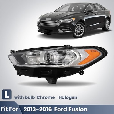 For 2013-2016 Ford Fusion Left Driver Side Halogen Headlight Chrome with bulbs
