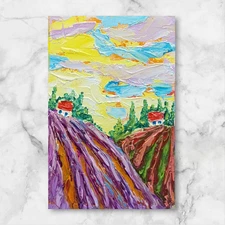 Lavender Original Painting Tuscany Cypresse Semi Abstract Art Handmade Wall Art