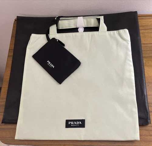 Sac shopping fourre tout bandoulière Prada Beauty vert clair et noir pochette réversible NEUF