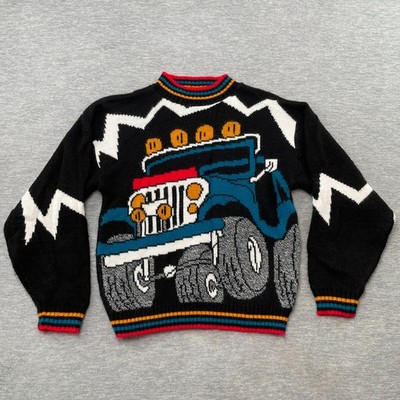 Vintage 90s Ground Control Sweater Youth 12-14 Black Jeep USA Made Y2K