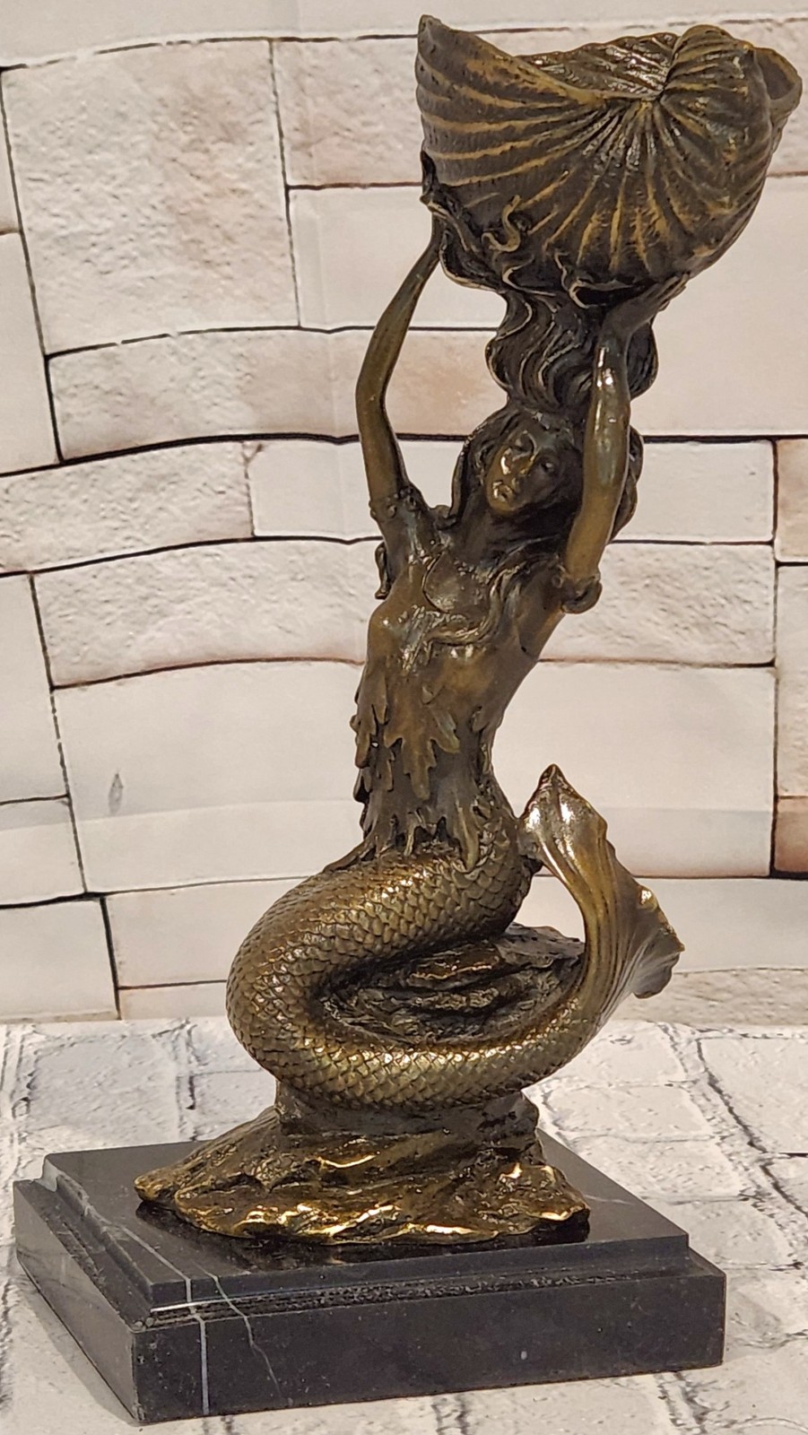 Signed Annie Gorgeous Mermaid Candle holder Bronze Mythical Sculpture Artwork