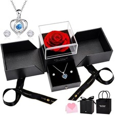 Ewige Rose, Schmuckset, Herz Halskette, Ohrringe, Geschenkbox, Valentinstag
