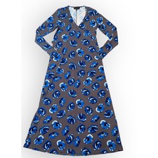 Twiggy London Blue Gray Floral Long Sleeve Maxi Dress Size M Casual
