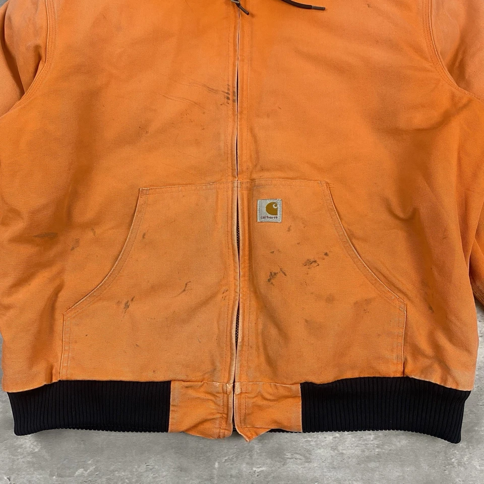Chaqueta vintage CARHARTT NARANJA J140 BLZ para hombre XL ropa de trabajo de lona hecha en EE. UU. Foto 3 de 4