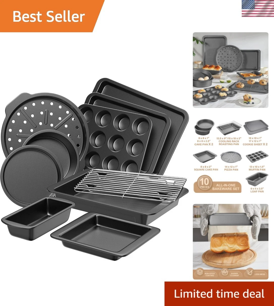 Non-Toxic 10-Piece Bakeware Set with Wider Handles for Effortless Baking