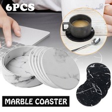 6x Coasters for Drinks with Holder Marble texture Round Cup Mat Pad Set NEW UK