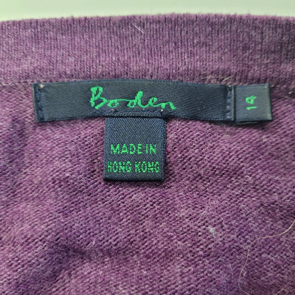Suéter Boden Meninas 14 Roxo Verde Listrado Angorá Cashmere Mescla Botões Preppy - Imagem 3 de 4