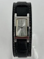 Guess 18mm Silver Tone Quartz Watch w/Black Leather Bund Band & Battery