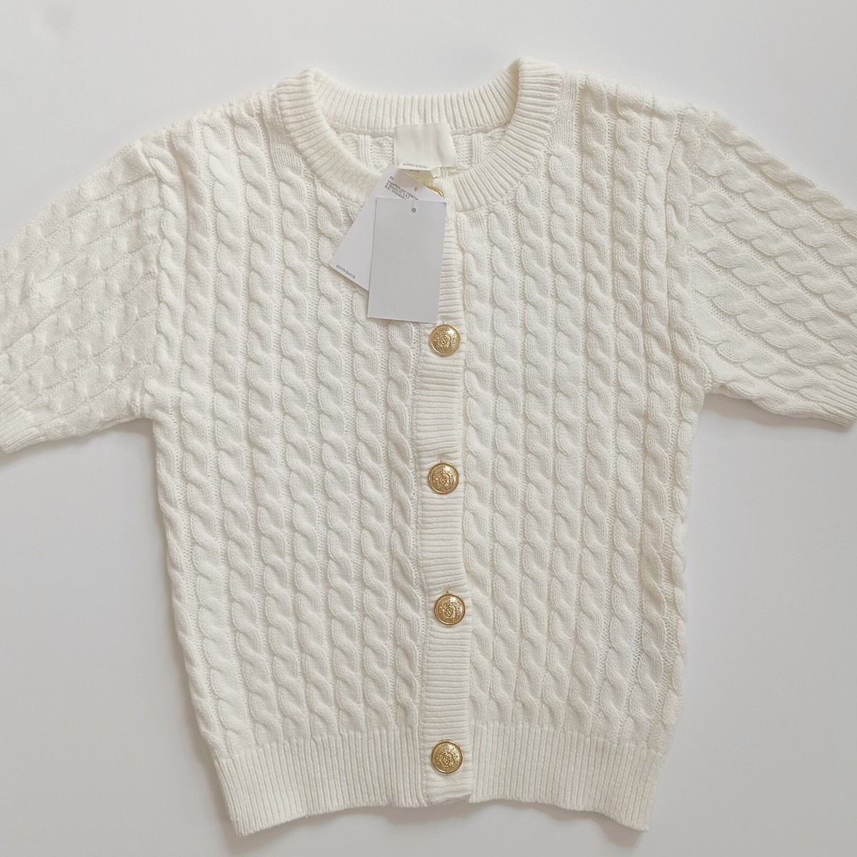 NWT H&M Cotton-blend Cable-knit Cardigan Cream White/Gold NWT H&M Cotton-blend Cable-knit Cardigan Cream White/Gold