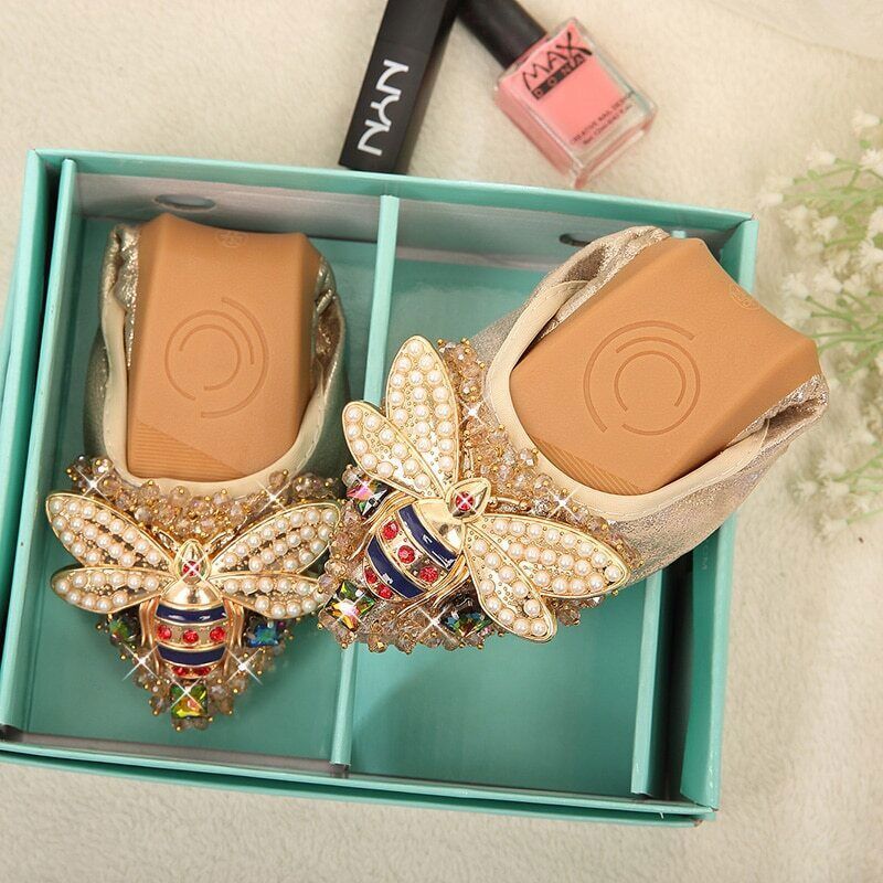 Ballet Flats Rhinestone Wedding Shoes Foldable Sparkly Comfort Slip on Loafers-image