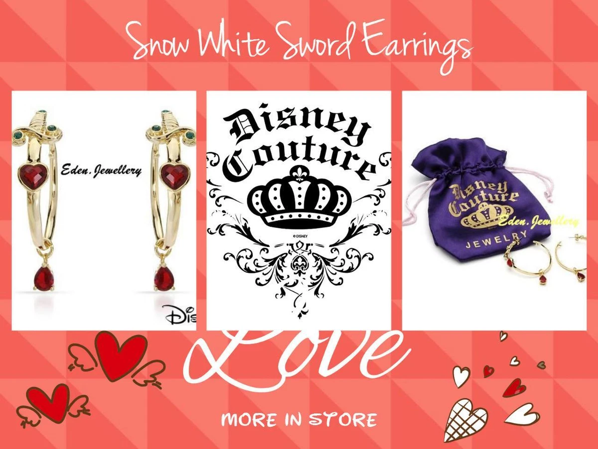 RARE Disney Couture Snow White Sword Heart Made with Swarovski Crystal Earrings