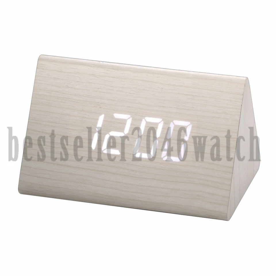 Moderno Reloj Despertador LED Digital Madera Retroiluminación Calendario Silencioso Termómetro Foto 2 de 4