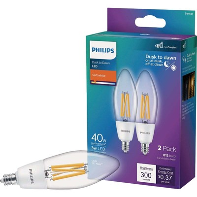Philips 40W Equivalent Soft White B11 Dusk to  LED Decorative Light Bulb