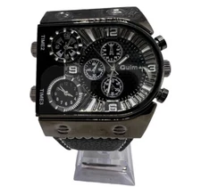 NWOT Oulm 9315 Wristwatch With Multiple Time Zones With Leather Band