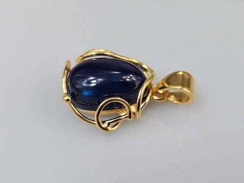 Blue amber Pendant Gold Plated Sterling silver Teardrop Shape Amber Necklace New - 第 1/6 張圖片
