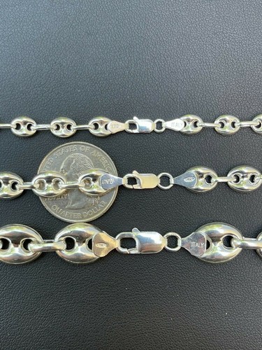 925 Sterling Silver Puffed Mariner Link Chain Necklace Or Bracelet 6-12mm 7-30" - Picture 7 of 12