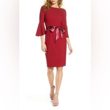 Louanna Satin Tie Cocktail Dress In Burgundy