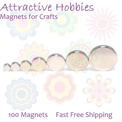 ATTRACTIVE HOBBIES 100 Strong Neodymium Craft Magnets Various Sizes 2-10mm Round Magnet Discs