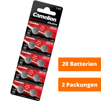 20 x Camelion AG10 LR1130 LR54 390 389 10GA 1891,5V Knopfzellen Uhrenbatterien
