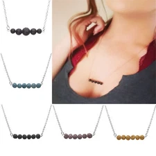 Black Round Nature Lava Rock Beads Aromatherapy Necklace Fashion Women Jewelry