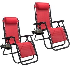 2 Sedie a Sdraio Gravity a Gravità Zero Rossa Poltrona Reclinabile con Vassoio