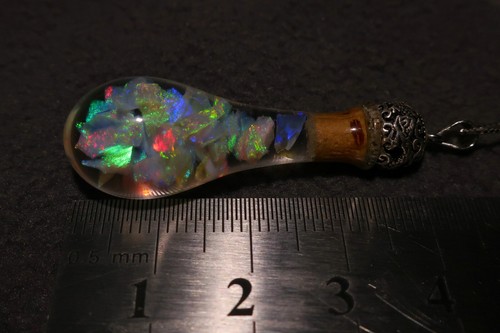Floating Opal Dragon theme pendant Lightning ridge opal Handmade glass vial 925 - Picture 2 of 10