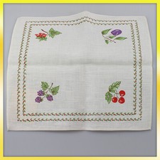 ✅ new vintage retro green white red Floral Linen Tablecloth Traycloth Tray Cloth
