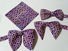 Handmade Mens Bow Tie Handkerchief Pre-tied 70's Style Oversized Vintage Purple