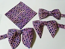 Handmade Mens Bow Tie Handkerchief Pre-tied 70's Style Oversized Vintage Purple