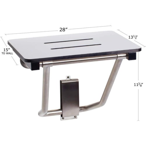 SEACHROME Folding Wall Mount Shower Seat Bench 28"W x 13.7"H Laminate in White - Picture 2 of 5