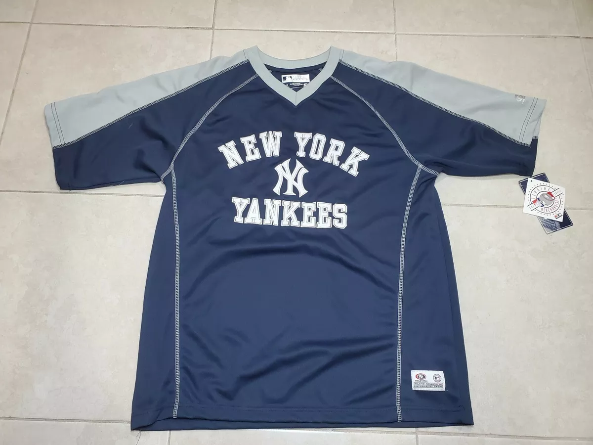 NWT NY Yankees New York Navy Blue White Stripe V-neck Pullover L Jersey  Shirt