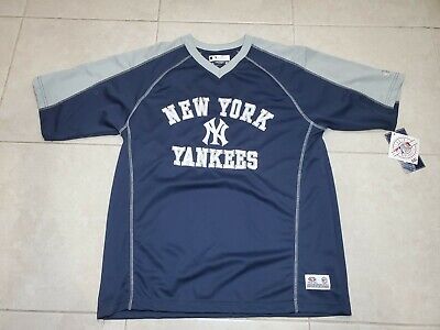 NWT NY Yankees New York Navy Blue White Stripe V-neck Pullover L Jersey  Shirt 