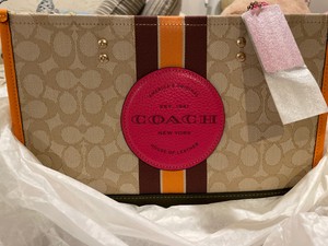 dempsey carryall in signature jacquard with stripe and coach patch