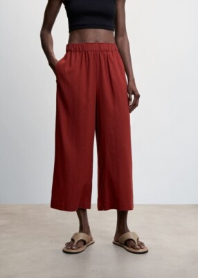 NWOT MNG by MANGO Linen-Blend Culotte Trousers Pants Size XS