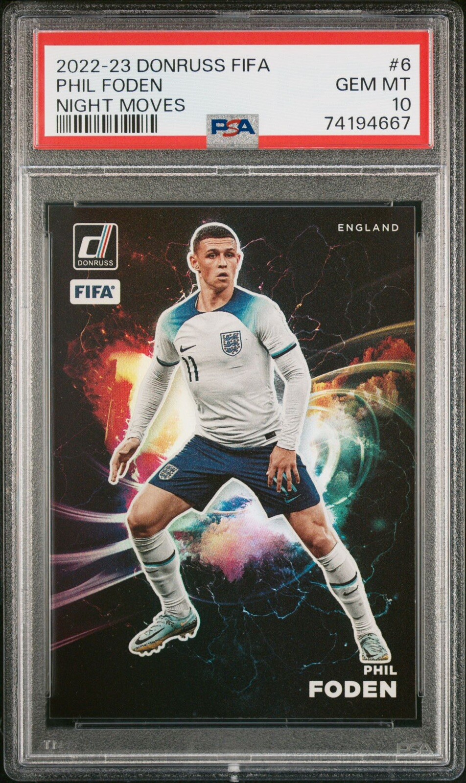 2022-23 Panini Donruss FIFA Phil Foden Night Moves SSP Case Hit PSA 10 England