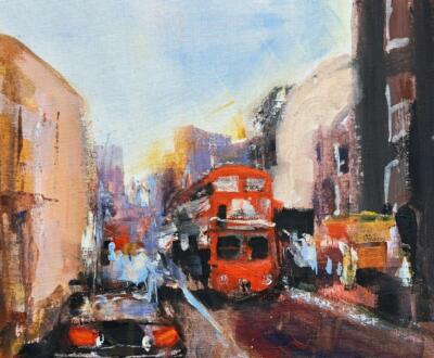 Original PAUL MITCHELL Ölkunst Malerei urbaner Impressionismus 10'''' x 12'''' x