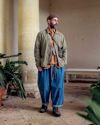 Washed French Chore Jacket Herringbone - 60s Style Vintage - Army Washed French Chore Jacket Herringbone - 60s Style Vintage - Army