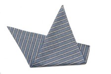Gascoigne Large Pocket Square Blue Gray White Striped Cotton 16" X 16"