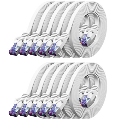 10x 0,5m CAT 7 Patchkabel Flachkabel RJ45 LAN DSL Ethernet Netzwerkkabel Weiß