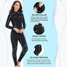 Womens Full Body LG Wet Suit,Front Zip, Dive Suit, Snorkeling, Surfing Swimming