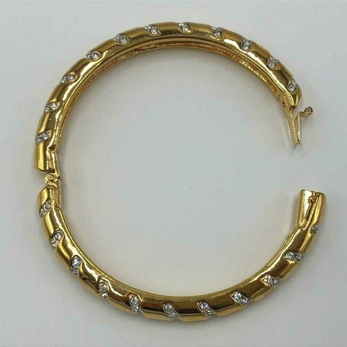 SWAROVSKI Co. Clear White Crystal Oval Hinge Bangle Bracelet Gold Tone - Picture 3 of 5