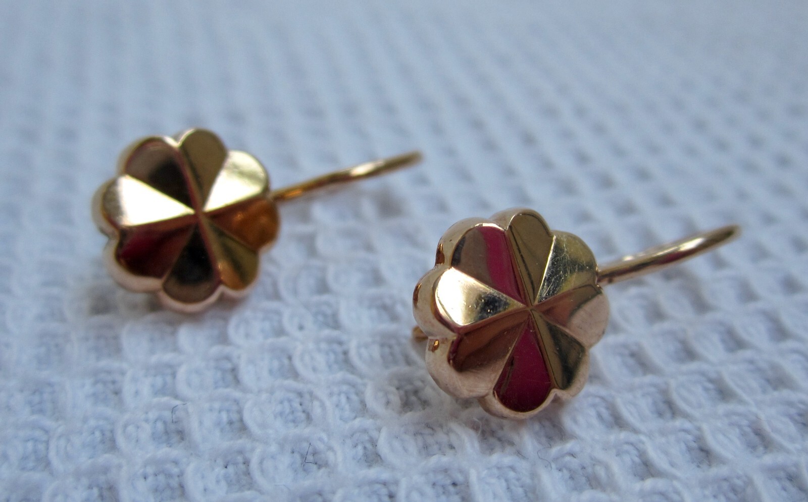Russian Soviet solid Rose Gold Earrings Shamrock … - image 1