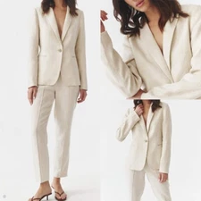 Women Beige Single Breasted Suit Regular Fit Pants Peak Lapel Business Custom
