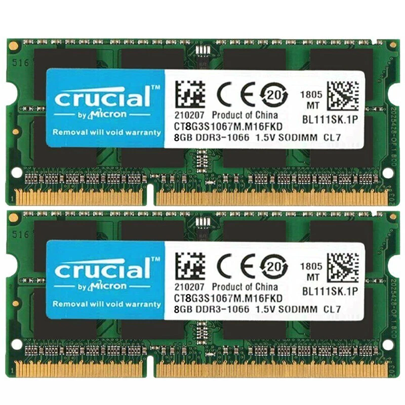 CRUCIAL DDR3 8GB 16GB 1066 MHz PC3-8500 Laptop SODIMM 204-Pin Memory RAM 8G 16G - Image 2 of 4