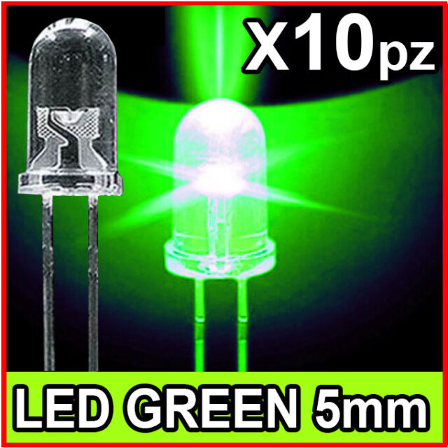 10X LED VERDE ALTA luminosità 5mm (10 pezzi)
